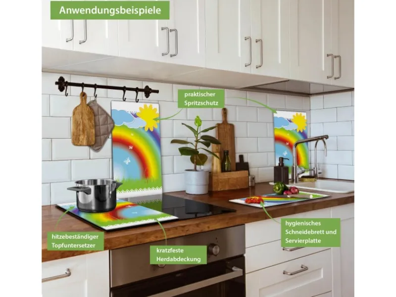 Banjado Herdabdeckplatte Glas 2 Teilig Je 30x52CM Schneidebrett Herdabdeckung Mit Motiv Regenbogen< Herdabdeckungen|Kochfelder
