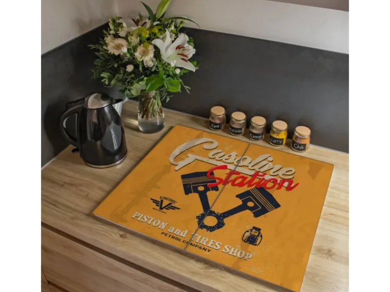Banjado Herdabdeckplatte Glas 2 Teilig Je 30x52CM Schneidebrett Herdabdeckung Mit Motiv Gasoline Station< Kochfelder|Herdabdeckungen