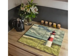 Banjado Schneidebretter|Herde<Herdabdeckplatte Glas 2 Teilig Je 30x52CM Schneidebrett Herdabdeckung Mit Motiv Leuchtturm Sylt