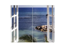 Banjado Herdabdeckplatte Glas 2 Teilig Je 30x52CM Schneidebrett Herdabdeckung Mit Motiv Fensterpanorama< Schneidebretter|Herde