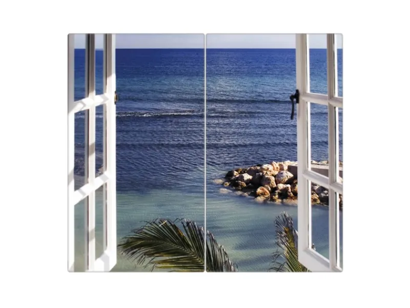 Banjado Herdabdeckplatte Glas 2 Teilig Je 30x52CM Schneidebrett Herdabdeckung Mit Motiv Fensterpanorama< Schneidebretter|Herde