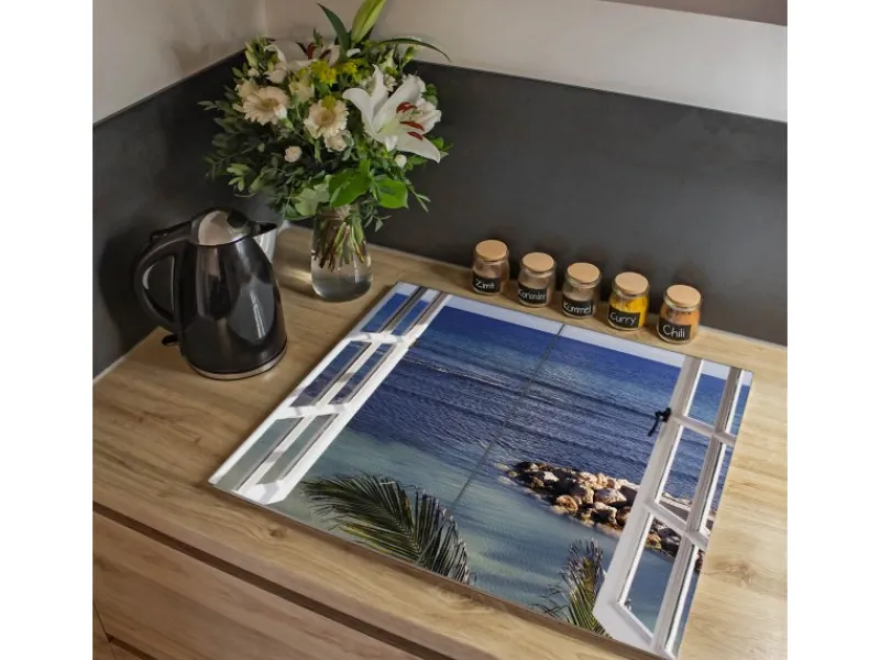 Banjado Herdabdeckplatte Glas 2 Teilig Je 30x52CM Schneidebrett Herdabdeckung Mit Motiv Fensterpanorama< Schneidebretter|Herde