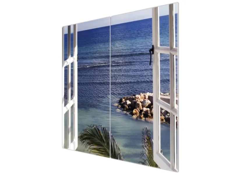 Banjado Herdabdeckplatte Glas 2 Teilig Je 30x52CM Schneidebrett Herdabdeckung Mit Motiv Fensterpanorama< Schneidebretter|Herde