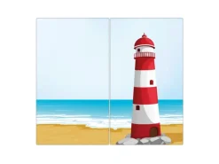 Clearance Banjado Herdabdeckplatte Glas 2 Teilig Je 30x52CM Schneidebrett Herdabdeckung Mit Motiv Leuchtturm Illustration