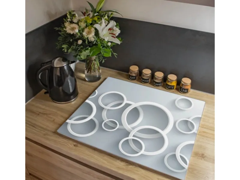 Banjado Schneidebretter|Herdabdeckungen<Herdabdeckplatte Glas 1 Teilig 60x52CM Schneidebrett Herdabdeckung Mit Motiv Weiße Ringe