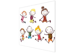 Banjado Herdabdeckplatte Glas 1 Teilig 60x52CM Schneidebrett Herdabdeckung Mit Motiv Happy Kids