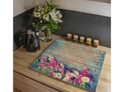 Banjado Herdabdeckungen|Herde<Herdabdeckplatte Glas 1 Teilig 60x52CM Schneidebrett Herdabdeckung Mit Motiv Blumenpfücken