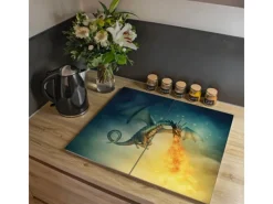 Banjado Herdabdeckplatte Glas 2 Teilig Je 30x52CM Schneidebrett Herdabdeckung Mit Motiv Drachen< Schneidebretter|Herdabdeckungen