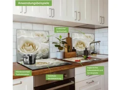 Banjado Herdabdeckplatte Glas 1 Teilig 60x52CM Schneidebrett Herdabdeckung Mit Motiv White Roses< Schneidebretter|Herdabdeckungen