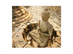 Best Banjado Herdabdeckplatte Glas 2 Teilig Je 30x52CM Schneidebrett Herdabdeckung Mit Motiv Sitzender Buddha