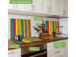 Outlet Banjado Herdabdeckplatte Glas 1 Teilig 60x52CM Schneidebrett Herdabdeckung Mit Motiv Bunte Holzlatten