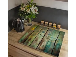 Best Banjado Herdabdeckplatte Glas 1 Teilig 60x52CM Schneidebrett Herdabdeckung Mit Motiv Grünes Holz