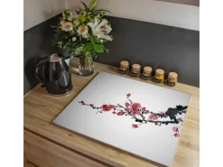 Banjado Herde|Kochfelder<Herdabdeckplatte Glas 1 Teilig 60x52CM Schneidebrett Herdabdeckung Mit Motiv Japanische Blüten 2