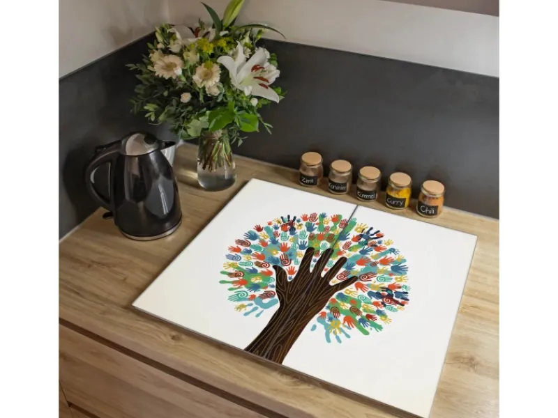 Sale Banjado Herdabdeckplatte Glas 2 Teilig Je 30x52CM Schneidebrett Herdabdeckung Mit Motiv We Are The World