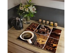 Banjado Herde|Kochfelder<Herdabdeckplatte Glas 2 Teilig Je 30x52CM Schneidebrett Herdabdeckung Mit Motiv Kaffee&Schokolade