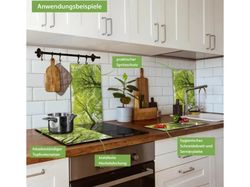Banjado Herdabdeckplatte Glas 2 Teilig Je 30x52CM Schneidebrett Herdabdeckung Mit Motiv Zwischen Bäumen< Herdabdeckungen|Küchenrückwände
