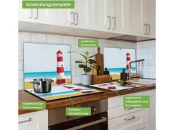 Banjado Schneidebretter|Herdabdeckungen<Herdabdeckplatte Glas 1 Teilig 60x52CM Schneidebrett Herdabdeckung Mit Motiv Leuchtturm Illustration