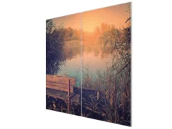 Sale Banjado Herdabdeckplatte Glas 2 Teilig Je 30x52CM Schneidebrett Herdabdeckung Mit Motiv Bank Am See