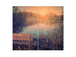 Sale Banjado Herdabdeckplatte Glas 2 Teilig Je 30x52CM Schneidebrett Herdabdeckung Mit Motiv Bank Am See