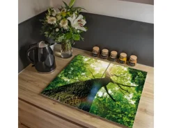 Outlet Banjado Herdabdeckplatte Glas 2 Teilig Je 30x52CM Schneidebrett Herdabdeckung Mit Motiv Baumkrone