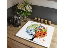 Banjado Herdabdeckplatte Glas 2 Teilig Je 30x52CM Schneidebrett Herdabdeckung Mit Motiv Vier Jahreszeiten< Schneidebretter|Herde