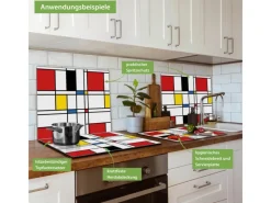 Banjado Herdabdeckplatte Glas 1 Teilig 60x52CM Schneidebrett Herdabdeckung Mit Motiv Rot Gelb Blau< Herde|Kochfelder