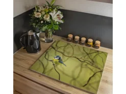 Online Banjado Herdabdeckplatte Glas 1 Teilig 60x52CM Schneidebrett Herdabdeckung Mit Motiv Blaumeise Im Baum