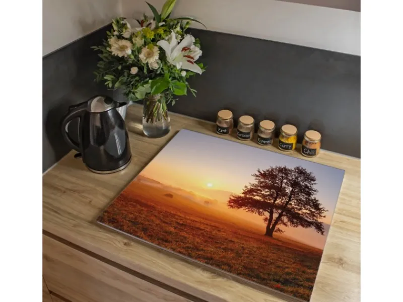 Discount Banjado Herdabdeckplatte Glas 1 Teilig 60x52CM Schneidebrett Herdabdeckung Mit Motiv Sonnenaufgang