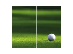 Banjado Herdabdeckplatte Glas 2 Teilig Je 30x52CM Schneidebrett Herdabdeckung Mit Motiv Einsamer Golfball