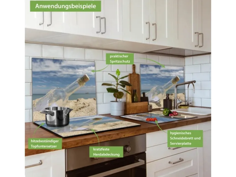 Banjado Herde|Kochfelder<Herdabdeckplatte Glas 1 Teilig 60x52CM Schneidebrett Herdabdeckung Mit Motiv Flaschenpost