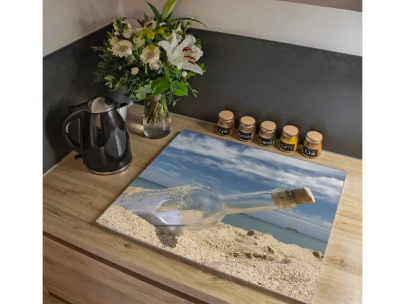 Banjado Herde|Kochfelder<Herdabdeckplatte Glas 1 Teilig 60x52CM Schneidebrett Herdabdeckung Mit Motiv Flaschenpost