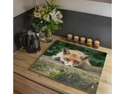 Banjado Herdabdeckplatte Glas 1 Teilig 60x52CM Schneidebrett Herdabdeckung Mit Motiv Fuchs Relax< Schneidebretter|Herdabdeckungen
