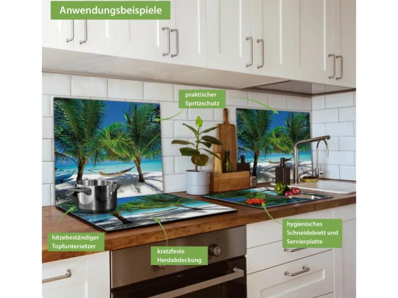 Sale Banjado Herdabdeckplatte Glas 1 Teilig 60x52CM Schneidebrett Herdabdeckung Mit Motiv Strand