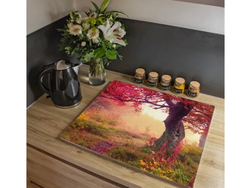 Outlet Banjado Herdabdeckplatte Glas 1 Teilig 60x52CM Schneidebrett Herdabdeckung Mit Motiv Lichtung Im Herbst