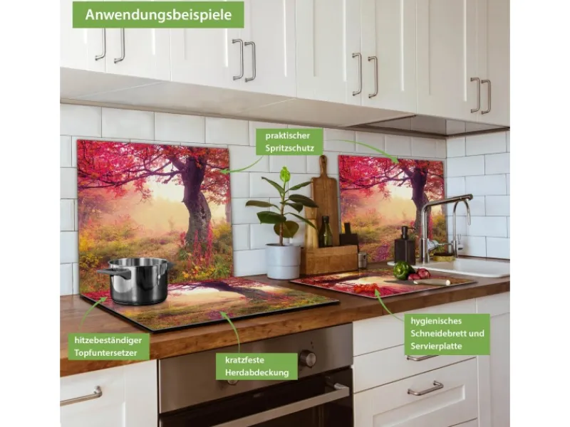 Outlet Banjado Herdabdeckplatte Glas 1 Teilig 60x52CM Schneidebrett Herdabdeckung Mit Motiv Lichtung Im Herbst