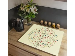 Banjado Schneidebretter|Herdabdeckungen<Herdabdeckplatte Glas 2 Teilig Je 30x52CM Schneidebrett Herdabdeckung Mit Motiv Blumenreigen