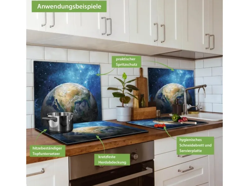 Banjado Herdabdeckplatte Glas 1 Teilig 60x52CM Schneidebrett Herdabdeckung Mit Motiv Erdkugel< Herde|Herdabdeckungen