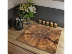 Banjado Schneidebretter|Herdabdeckungen<Herdabdeckplatte Glas 1 Teilig 60x52CM Schneidebrett Herdabdeckung Mit Motiv Jahresringe