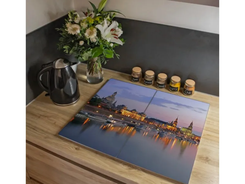 Banjado Herdabdeckplatte Glas 2 Teilig Je 30x52CM Schneidebrett Herdabdeckung Mit Motiv Dresden< Schneidebretter|Herdabdeckungen