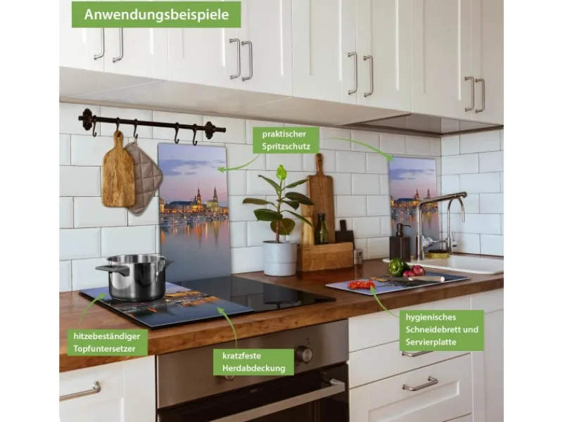 Banjado Herdabdeckplatte Glas 2 Teilig Je 30x52CM Schneidebrett Herdabdeckung Mit Motiv Dresden< Schneidebretter|Herdabdeckungen