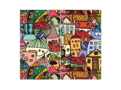 Banjado Kochfelder<Herdabdeckplatte Glas 2 Teilig Je 30x52CM Schneidebrett Herdabdeckung Mit Motiv Funky Town
