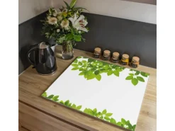 Banjado Schneidebretter|Herdabdeckungen<Herdabdeckplatte Glas 1 Teilig 60x52CM Schneidebrett Herdabdeckung Mit Motiv Rahmen Blätter