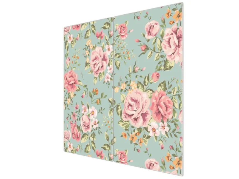 Sale Banjado Herdabdeckplatte Glas 2 Teilig Je 30x52CM Schneidebrett Herdabdeckung Mit Motiv Altrosa Blume