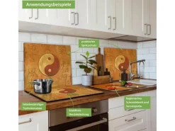 Discount Banjado Herdabdeckplatte Glas 1 Teilig 60x52CM Schneidebrett Herdabdeckung Mit Motiv Yin Yang