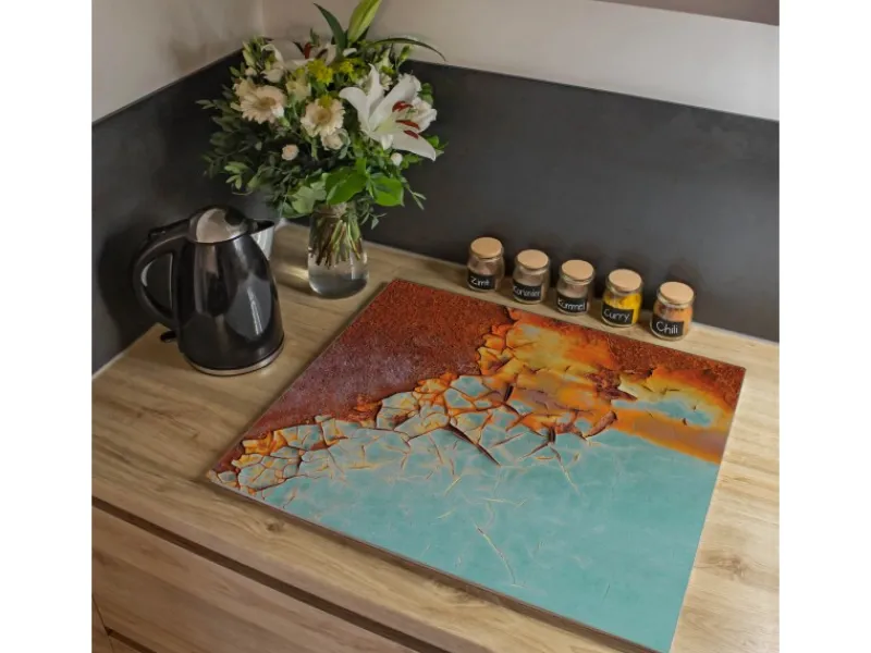 Banjado Herdabdeckplatte Glas 1 Teilig 60x52CM Schneidebrett Herdabdeckung Mit Motiv Rost Und Blau< Schneidebretter|Herde