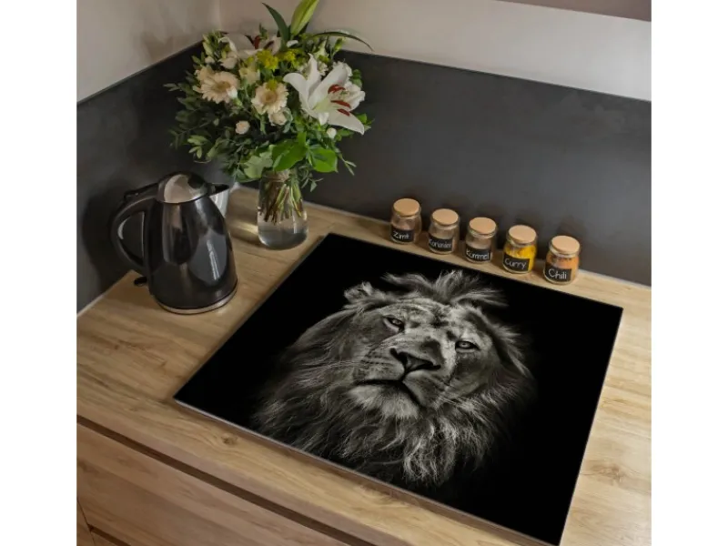 Banjado Schneidebretter|Herde<Herdabdeckplatte Glas 1 Teilig 60x52CM Schneidebrett Herdabdeckung Mit Motiv Löwe Porträt