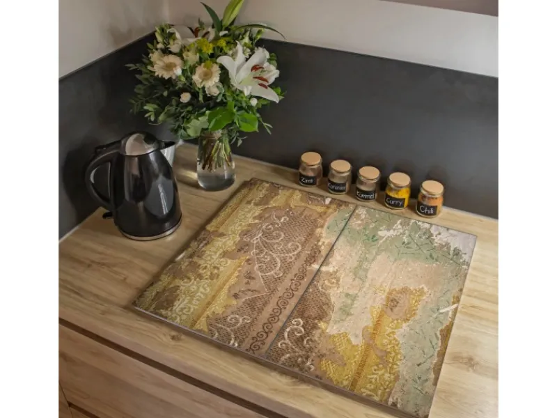 Discount Banjado Herdabdeckplatte Glas 2 Teilig Je 30x52CM Schneidebrett Herdabdeckung Mit Motiv Alte Tapeten