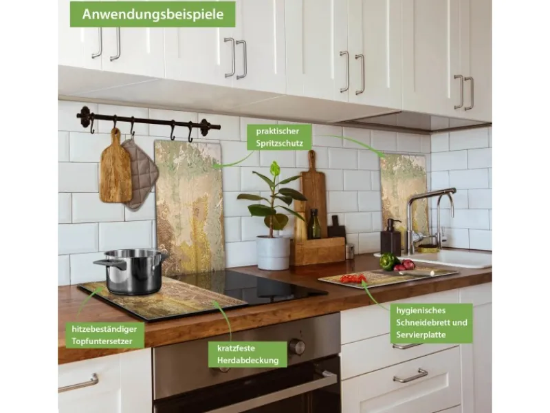 Discount Banjado Herdabdeckplatte Glas 2 Teilig Je 30x52CM Schneidebrett Herdabdeckung Mit Motiv Alte Tapeten