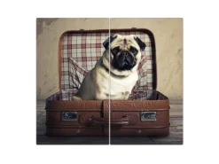 Online Banjado Herdabdeckplatte Glas 2 Teilig Je 30x52CM Schneidebrett Herdabdeckung Mit Motiv Mops Im Koffer