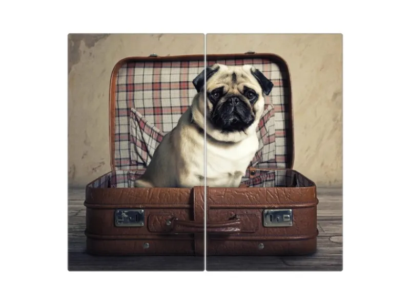 Online Banjado Herdabdeckplatte Glas 2 Teilig Je 30x52CM Schneidebrett Herdabdeckung Mit Motiv Mops Im Koffer
